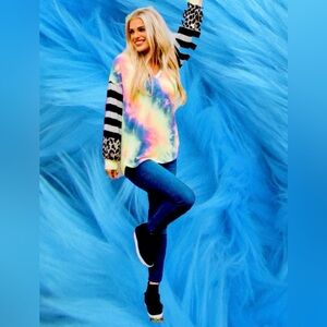 Tie-Dye and Striped Long Sleeve Sweater